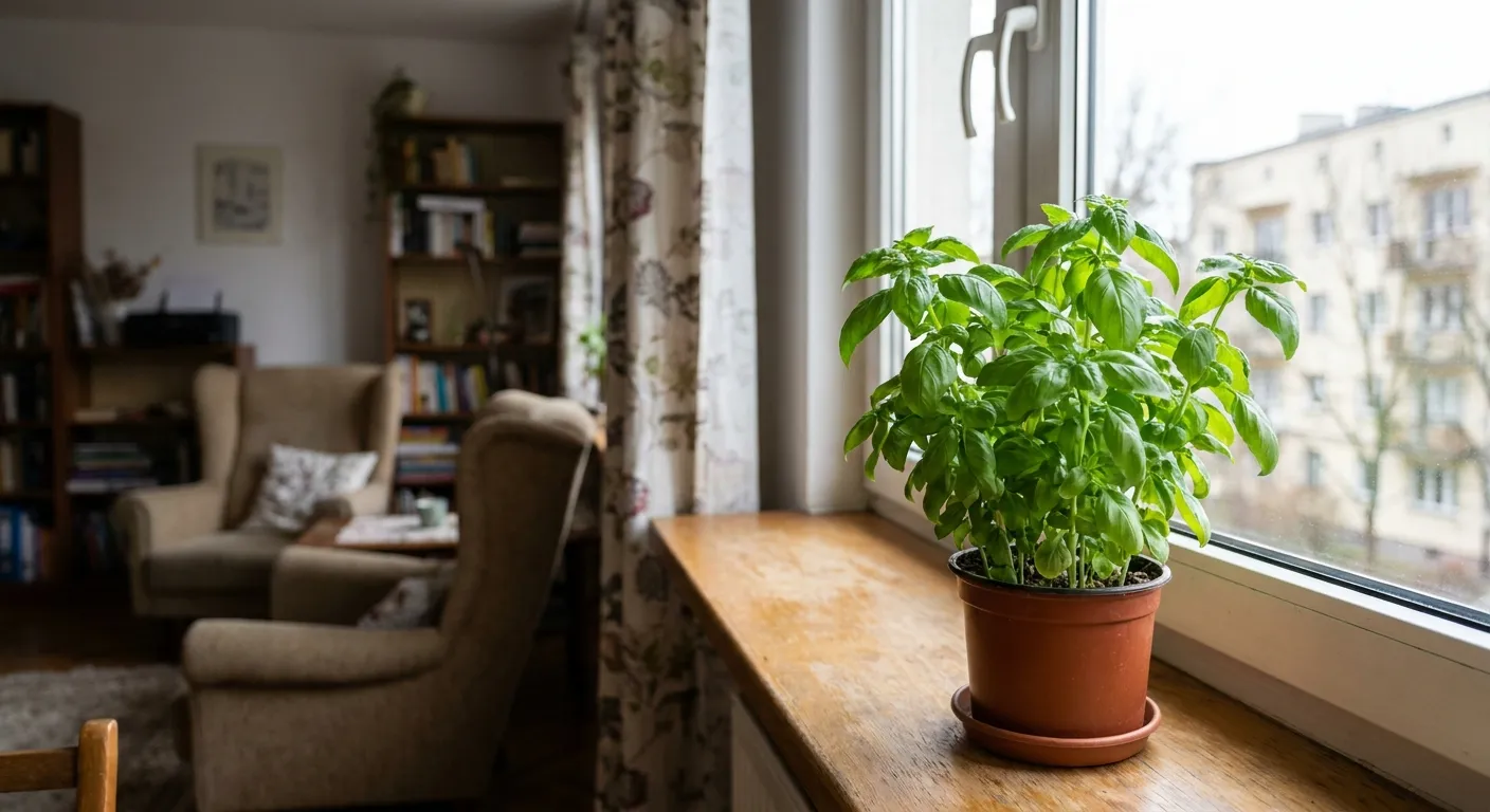 Bazylia na słonecznym parapecie