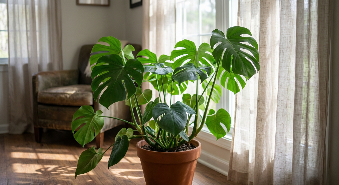 Monstera przy oknie z optymalnym oświetleniem