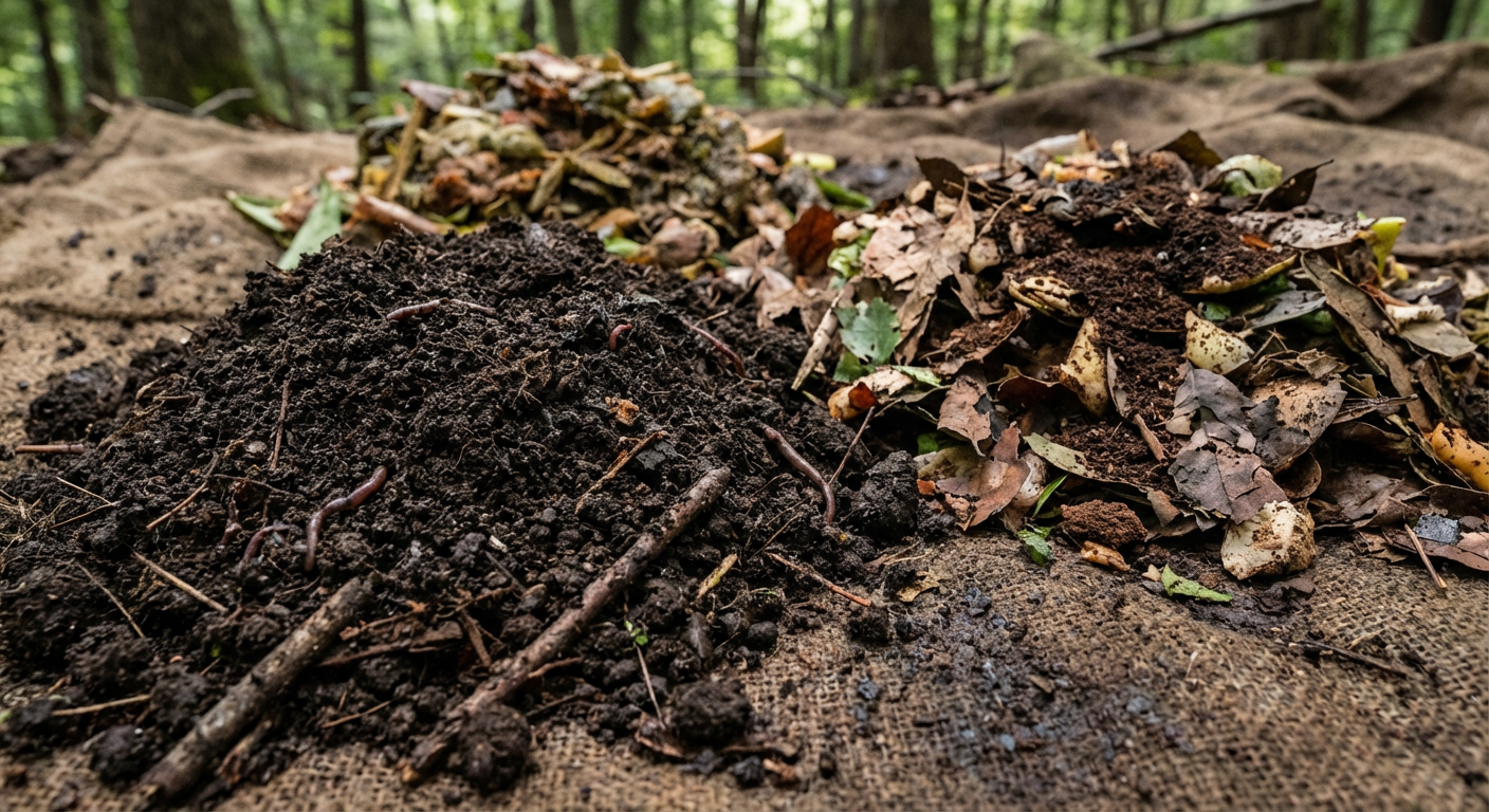 Dojrzały kompost o czarnej, sypkiej strukturze
