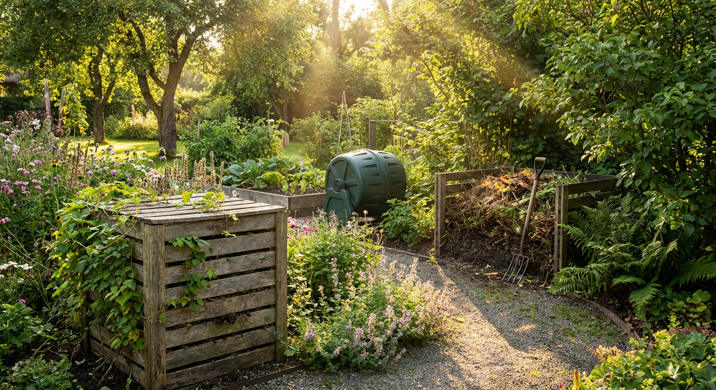 Różne typy kompostowników w ogrodzie