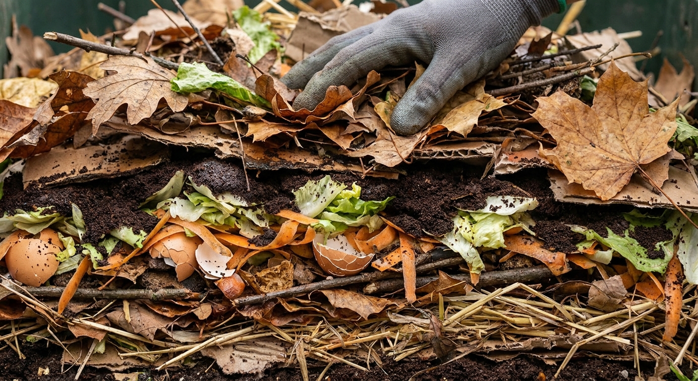 Warstwy materiałów w kompostowniku
