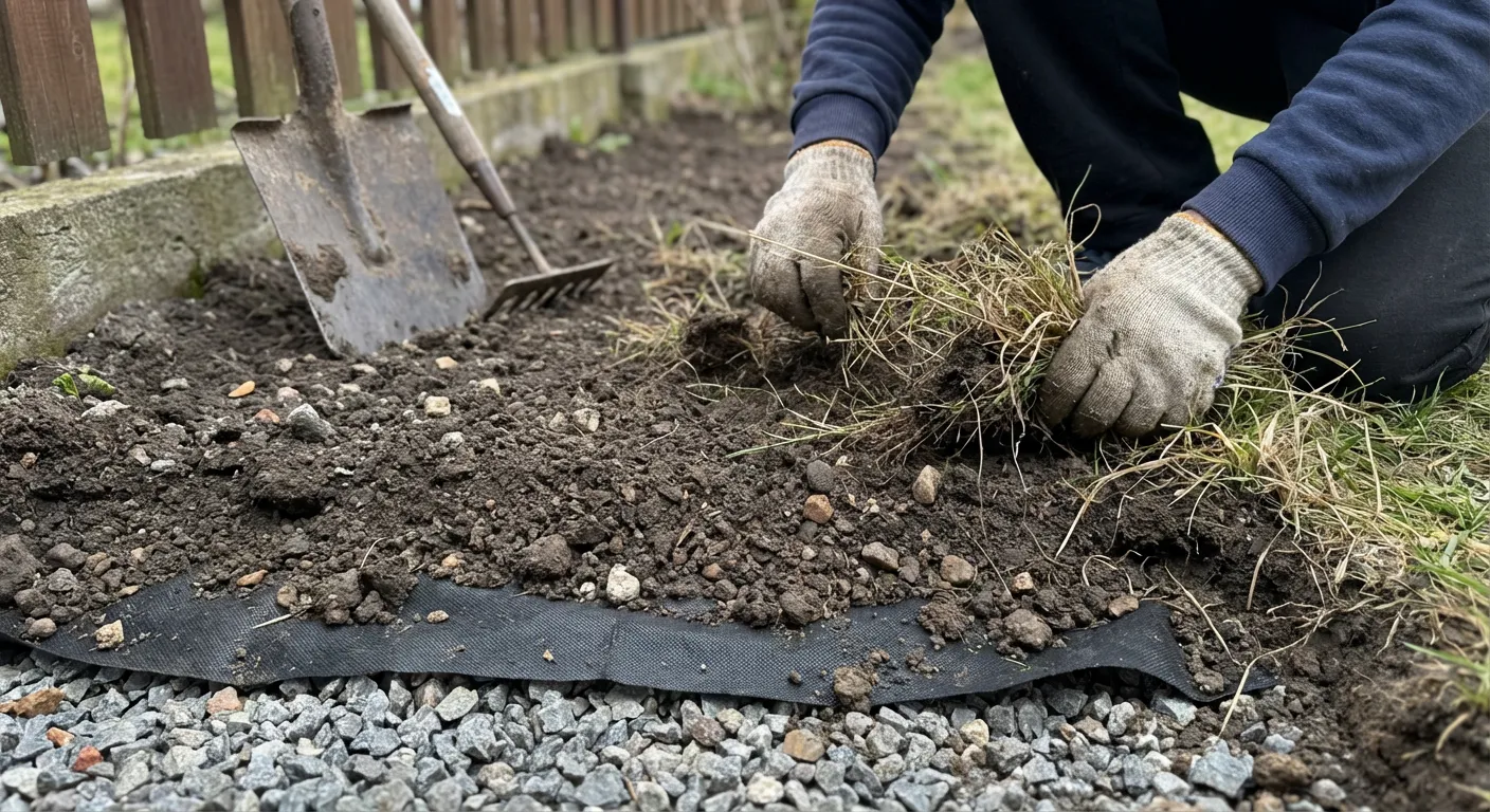 Przygotowanie terenu pod skalniak - usuwanie trawy