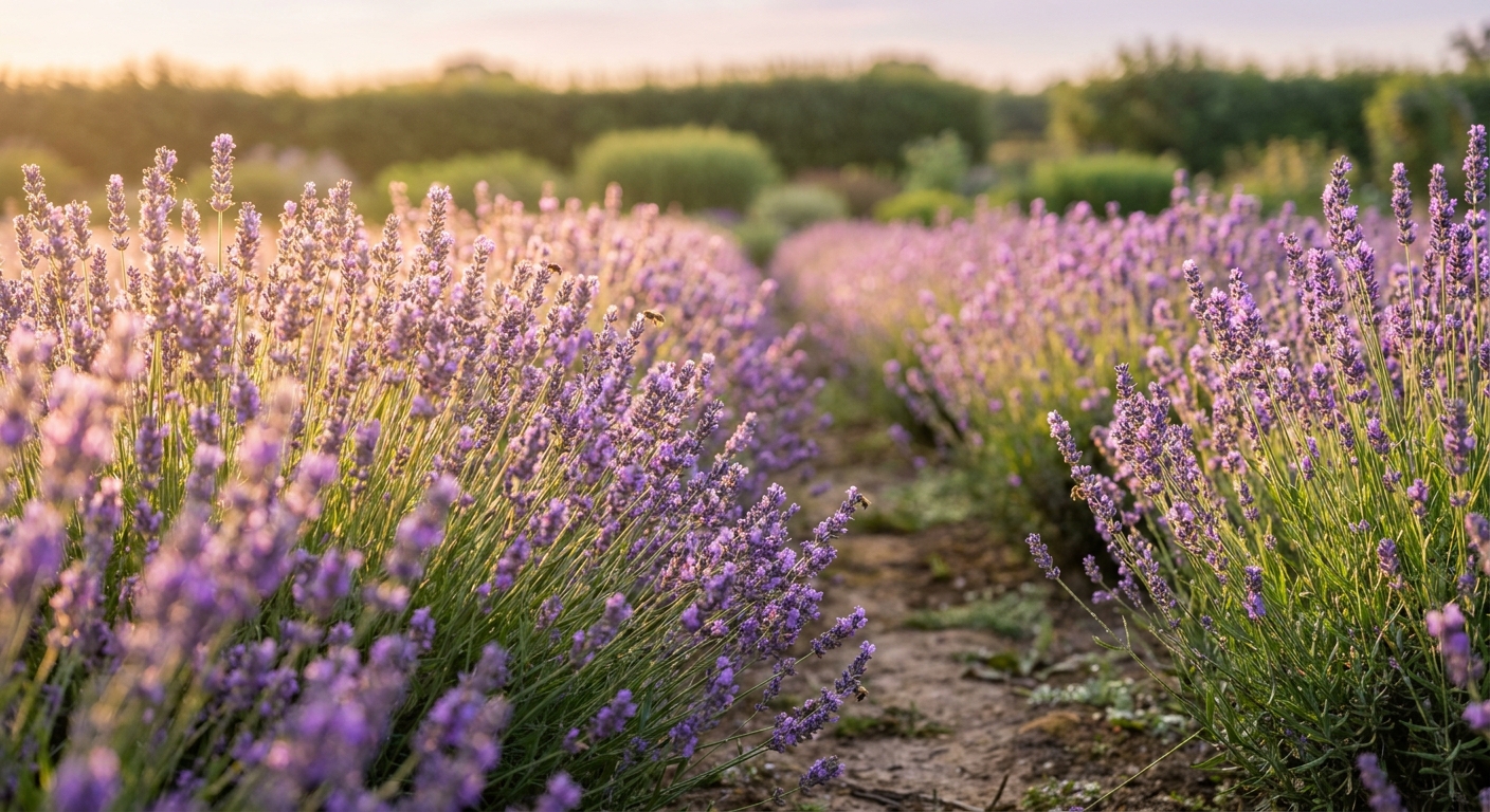 Piękne kwitnące krzewy lawendy w ogrodzie