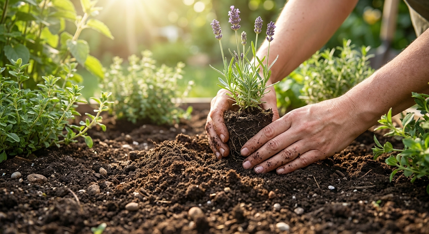 Sadzenie młodej rośliny lawendy