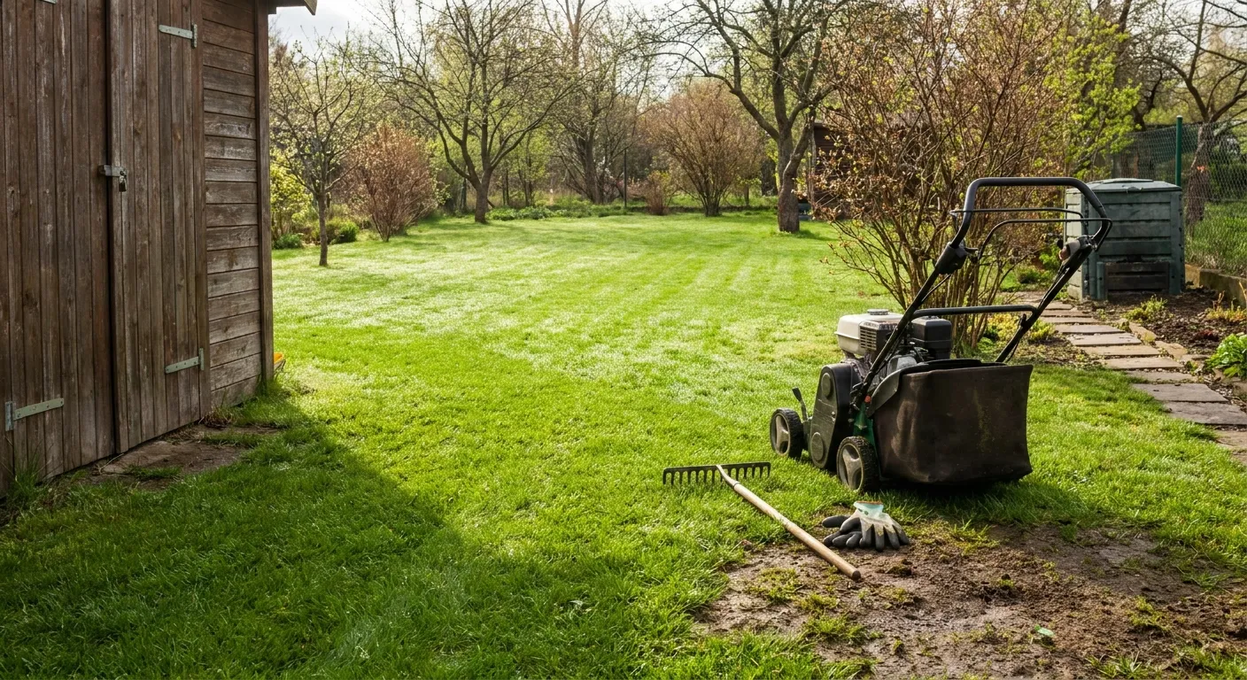 Trawnik wiosną gotowy do wertykulacji